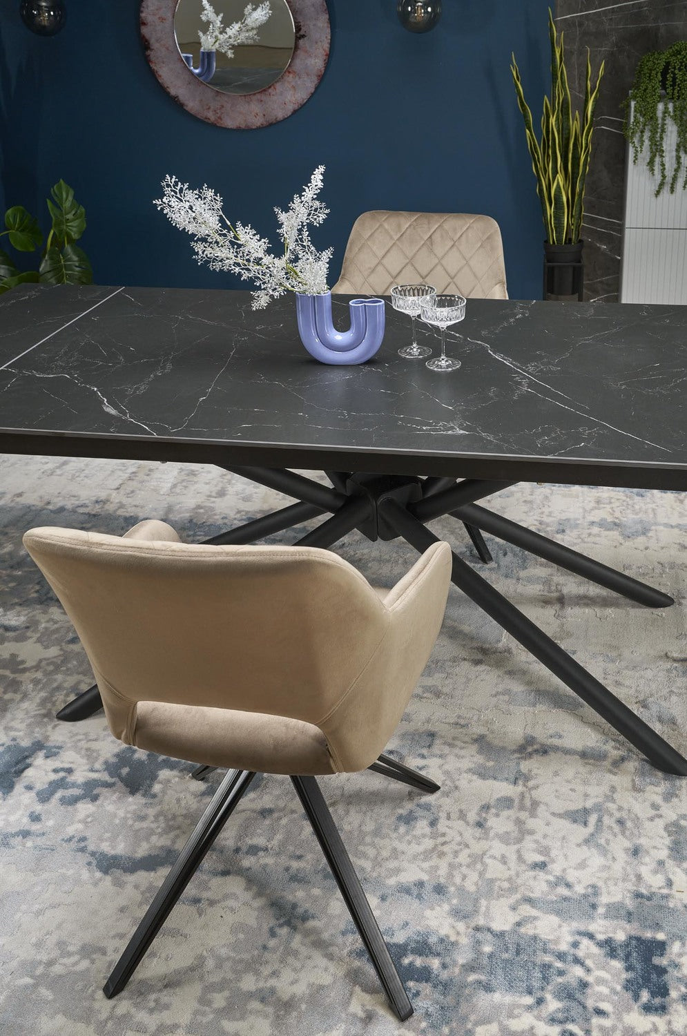 Galds Vitora 160/90/75 cm melns marmors/melns - N1 Home