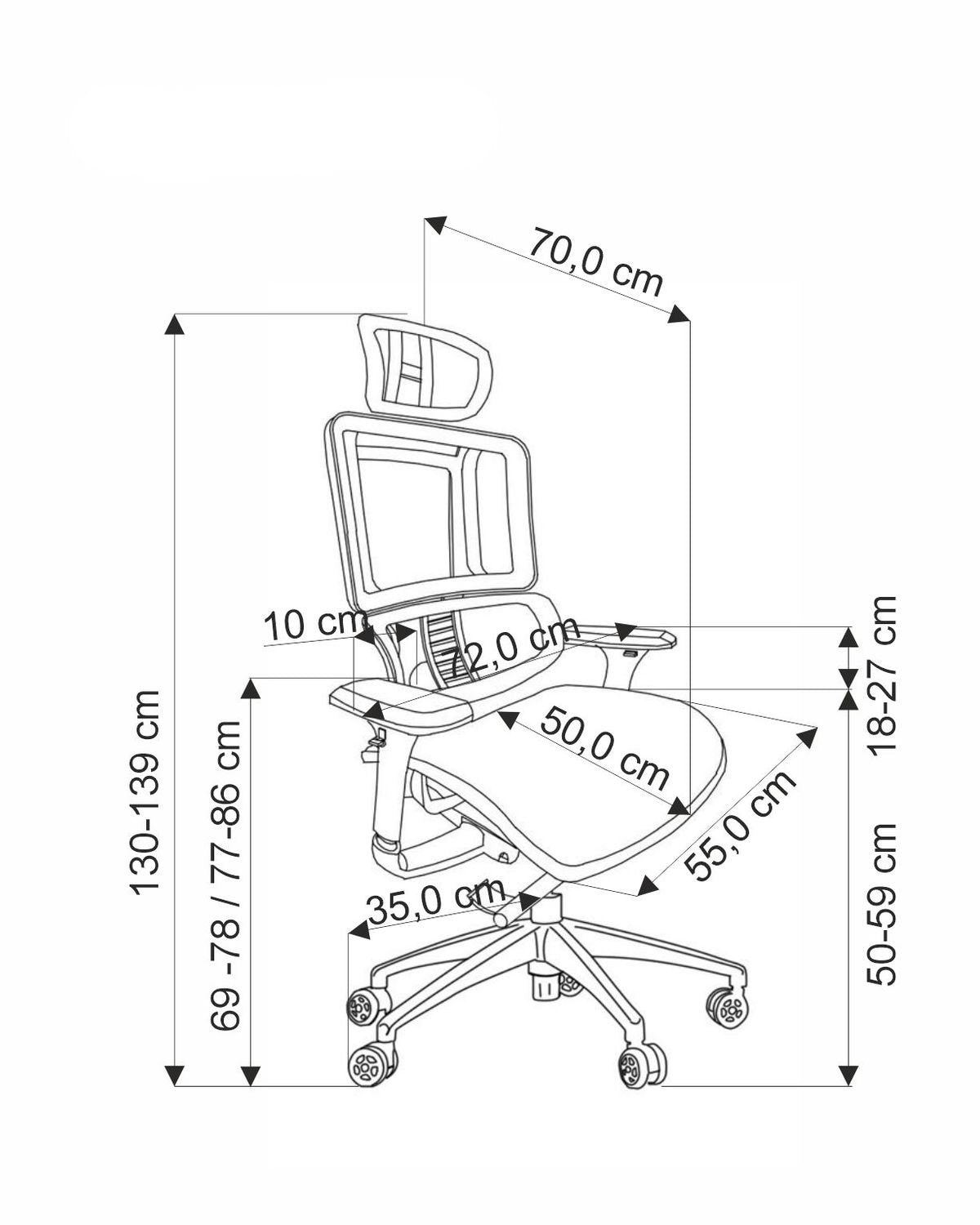 Krēsls Eth 72/70/130-139/50-59 cm pelēks