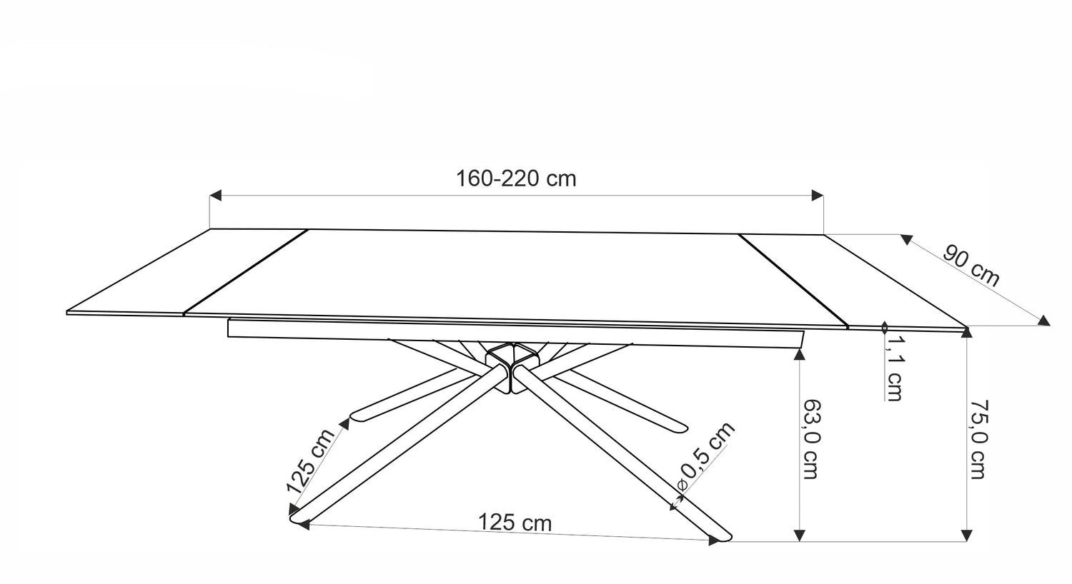 Galds Vito 160-220/90/75/125 cm melns marmors - N1 Home