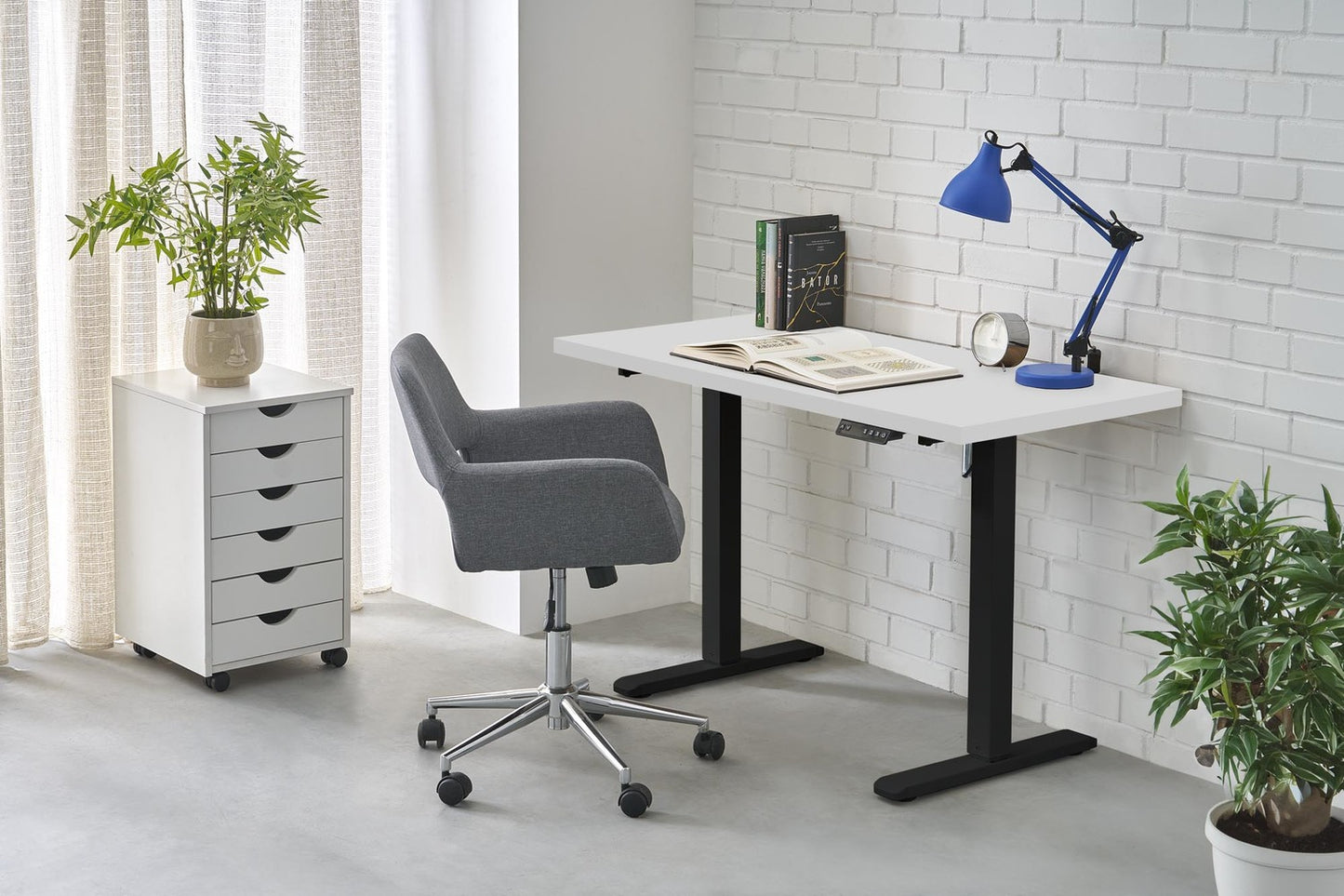 Biroja galds Juras 120/60/75-120 cm balts/melns - N1 Home