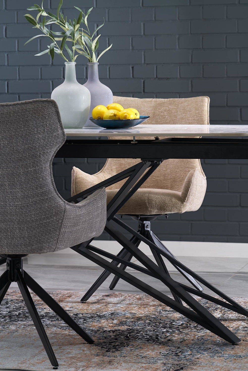 Galds Alfer 160-240/91/76 cm balts marmors/melns - N1 Home