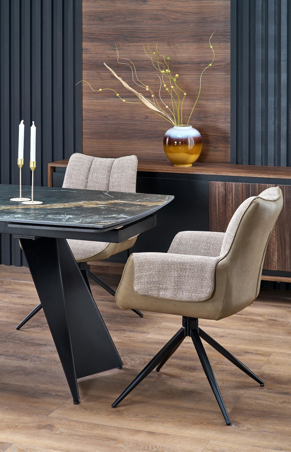 Galds Armo 165-241/90/77 cm melns marmors/melns - N1 Home