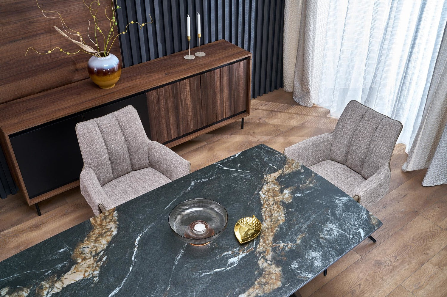 Galds Armini 165/90/77 cm marmors/melns - N1 Home