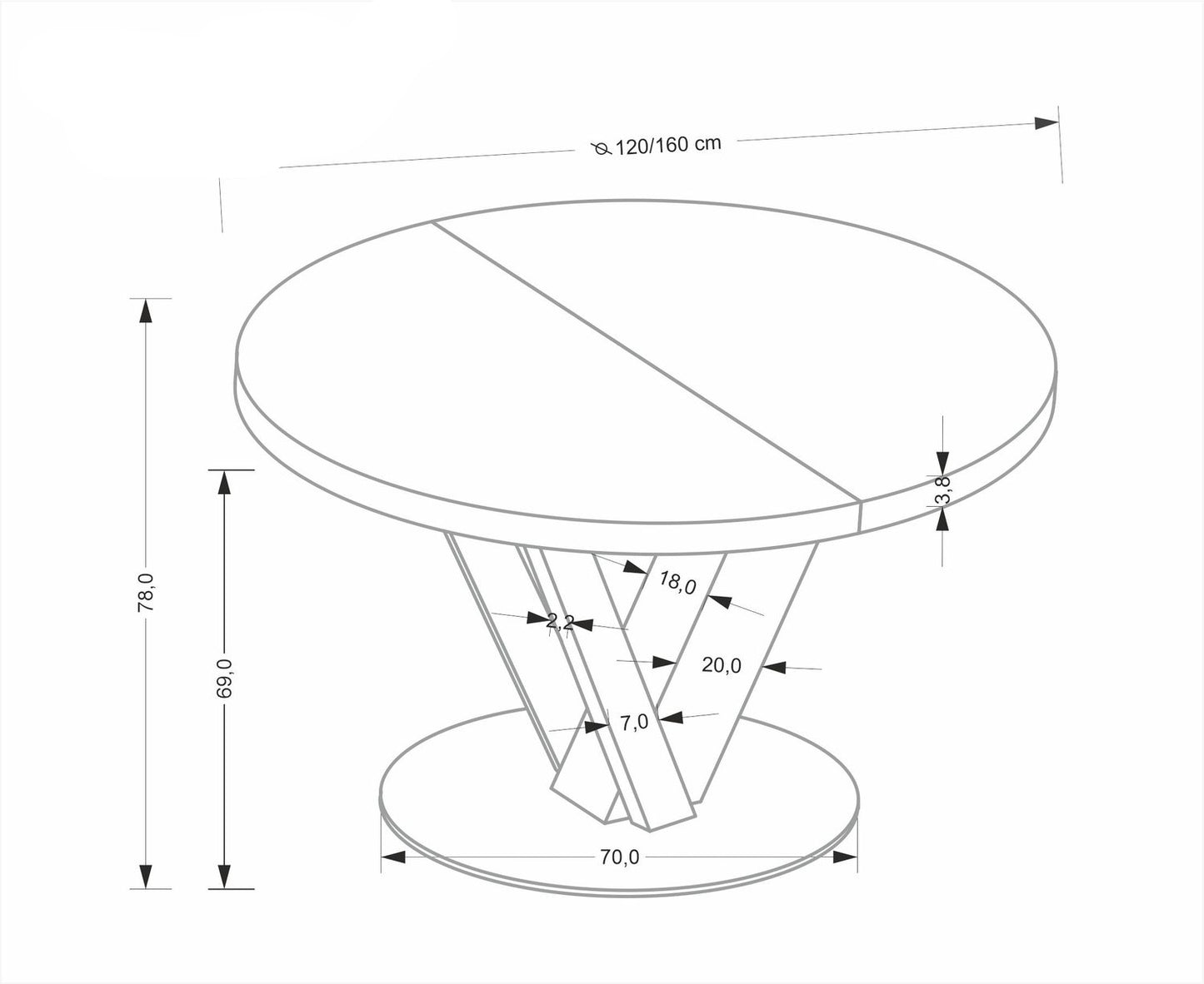 Galds Fani 120/120/78 cm dabīgs/melns - N1 Home