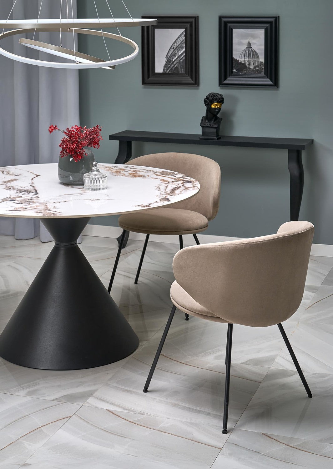 Galds Gars 120/76 cm balts marmors/melns - N1 Home