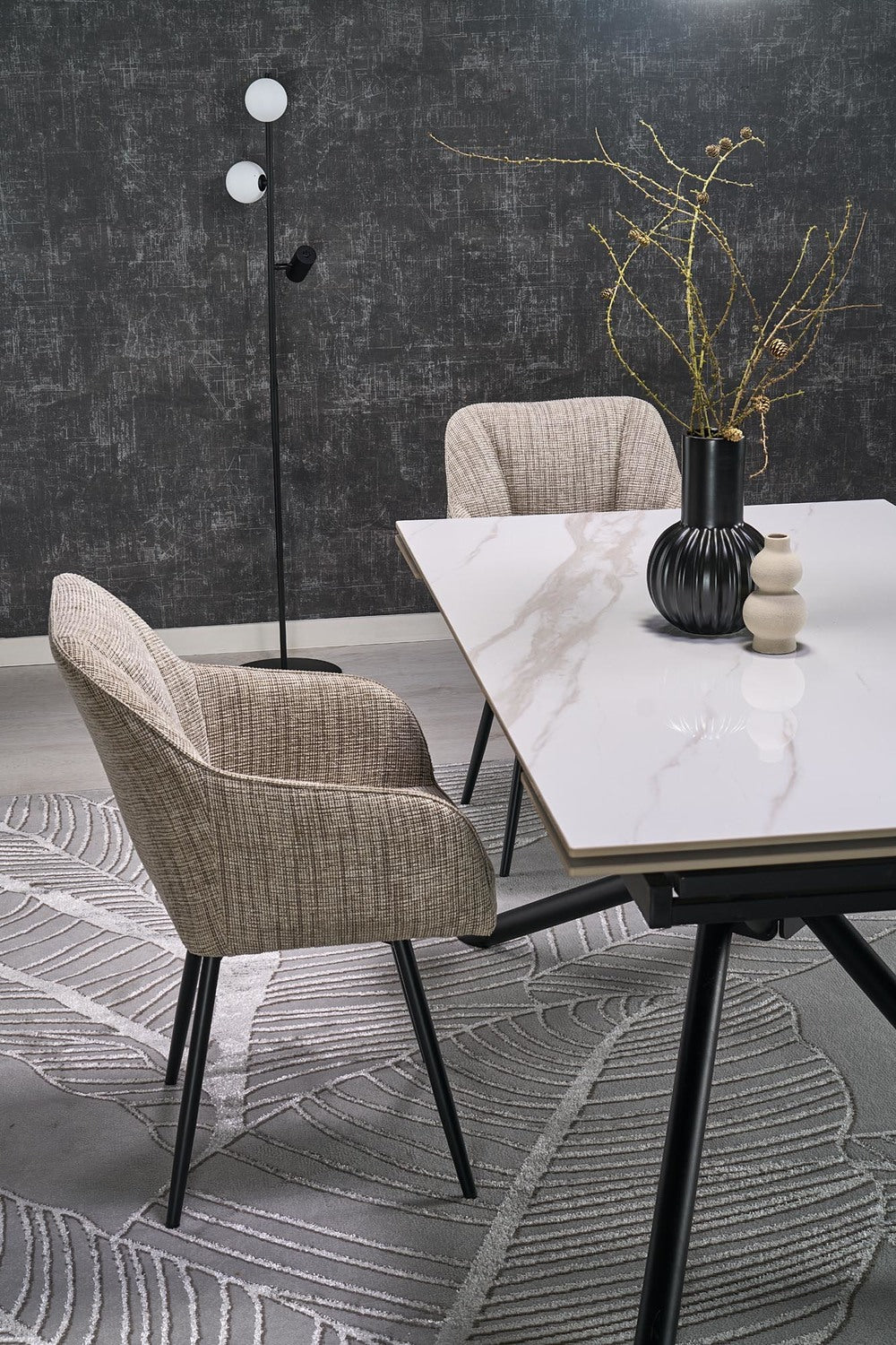 Galds Vitora 160/90/75 cm balts marmors/melns - N1 Home