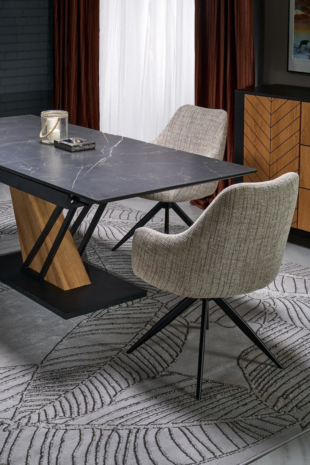 Galds Volans 140/90/67 cm melns marmors/ozols