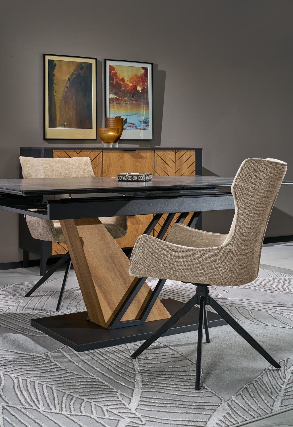 Galds Volans 140; 160/90/67 cm melns marmors/ozols - N1 Home