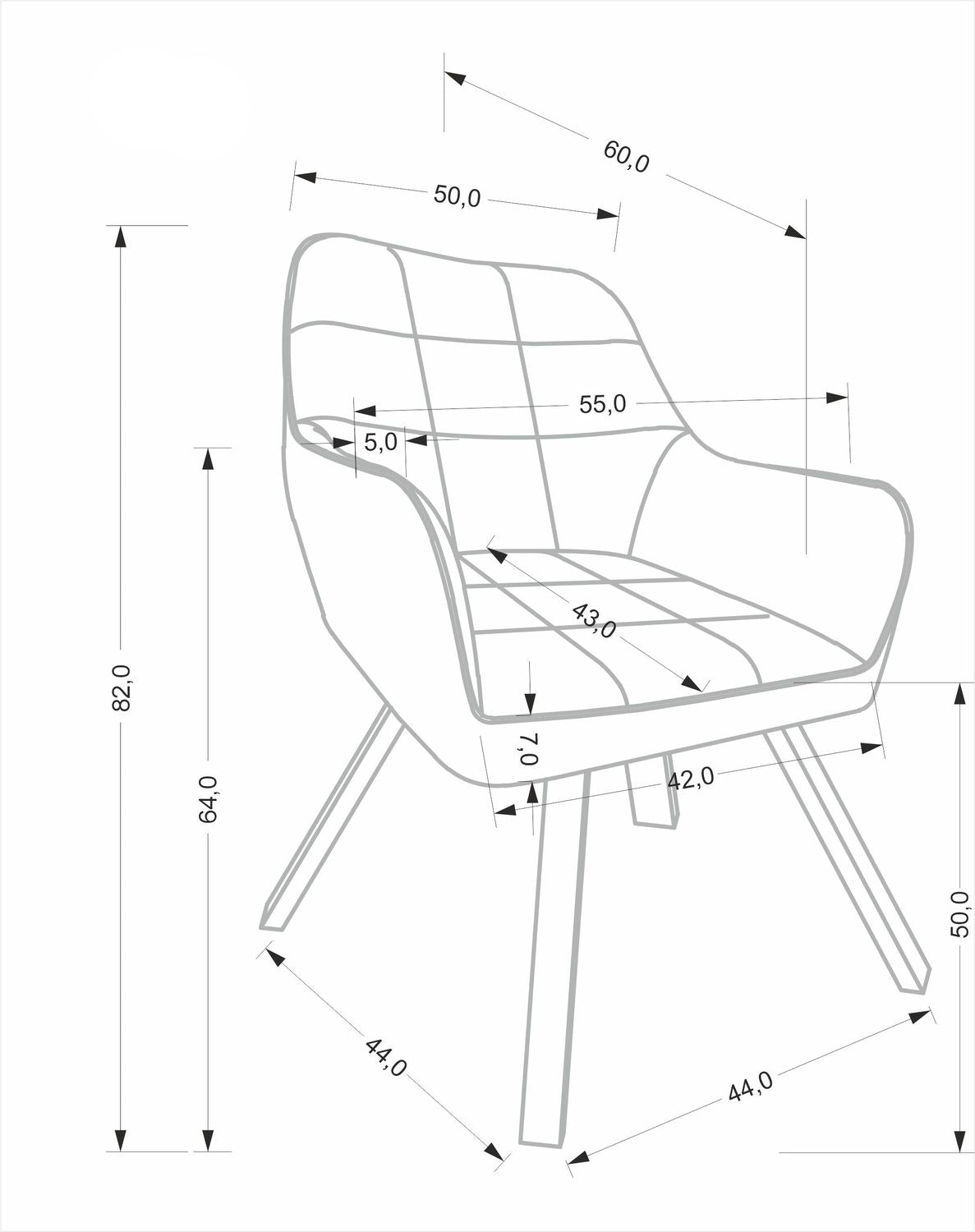 Krēsls Moniks 55/60/89/50 cm pelēks - N1 Home