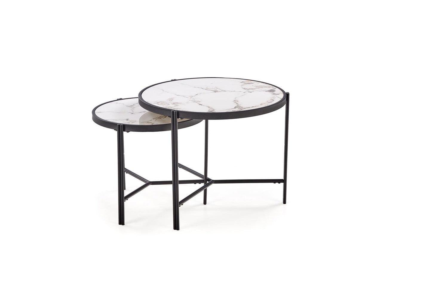 Kafijas galds (2) Fati 63/50 cm un 48/43 cm balts marmors/melns - N1 Home