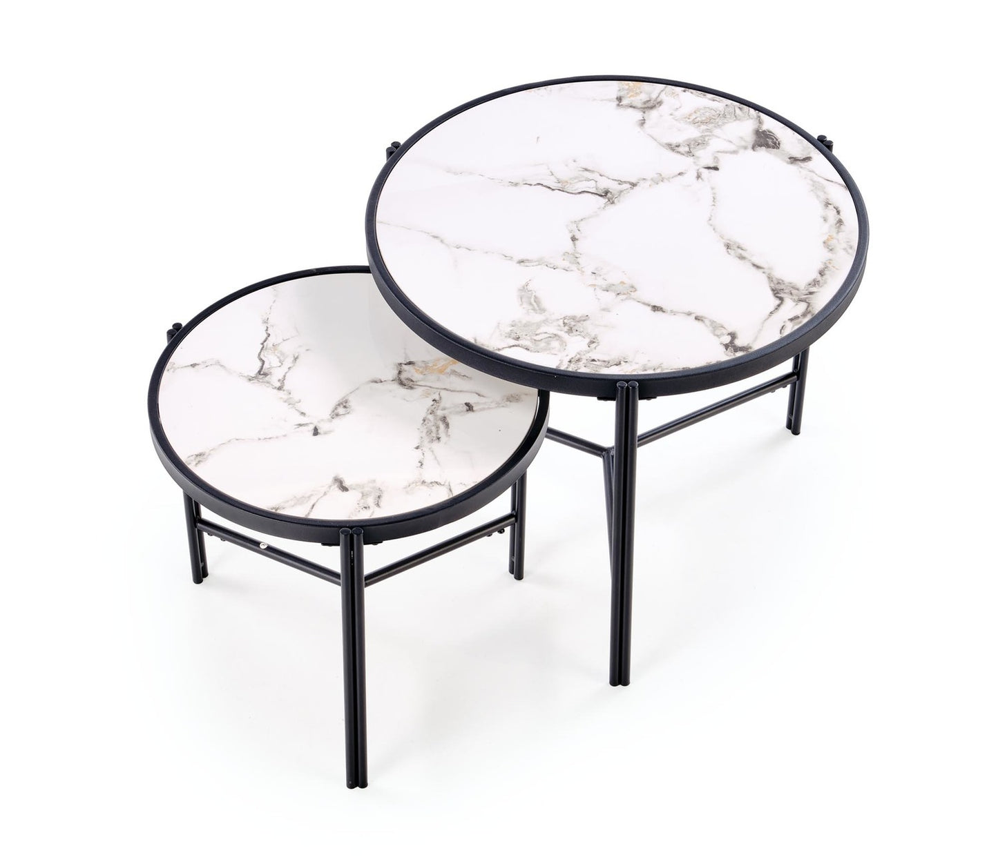 Kafijas galds (2) Fati 63/50 cm un 48/43 cm balts marmors/melns - N1 Home