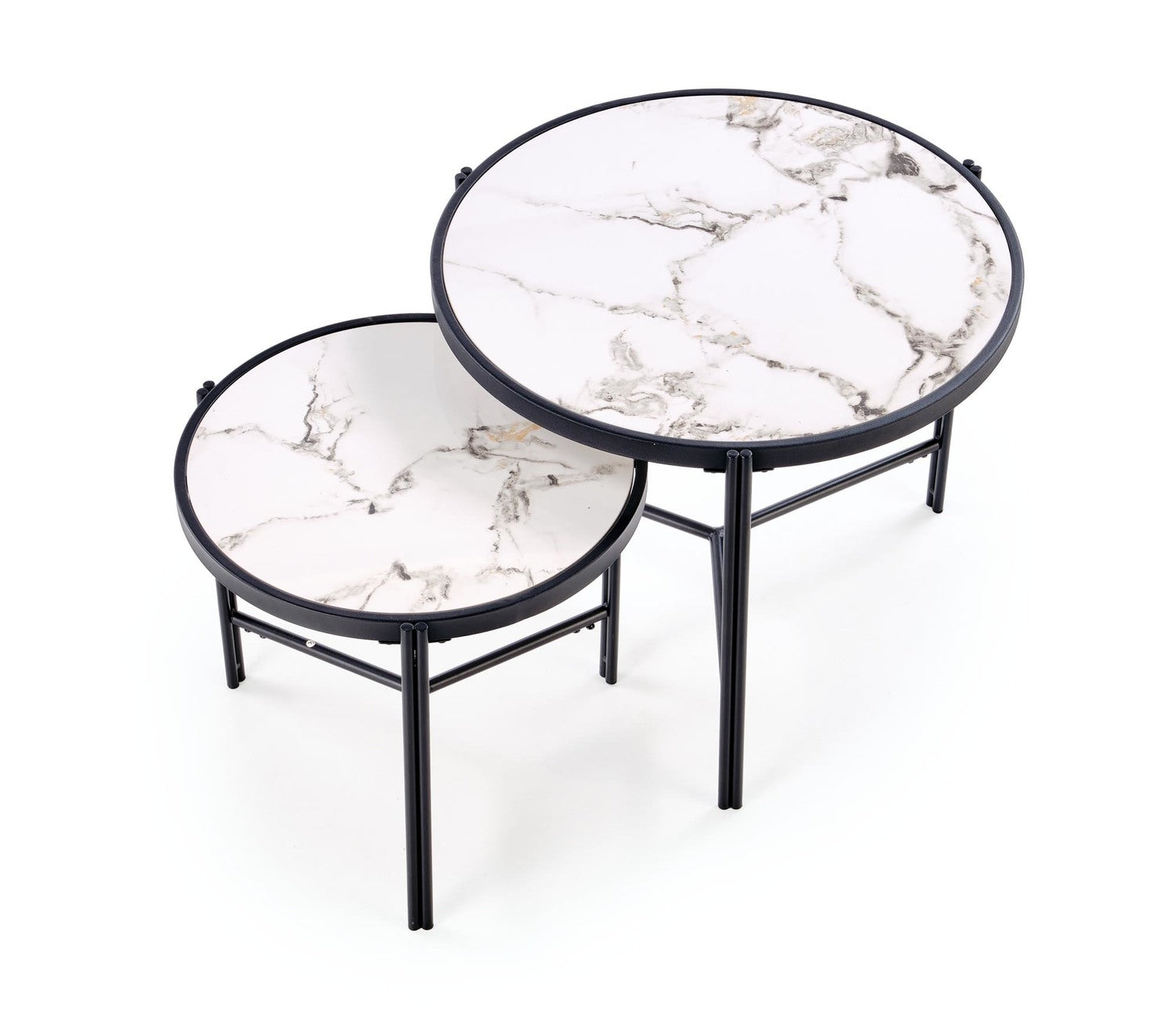 Kafijas galds (2) Fati 63/50 cm un 48/43 cm balts marmors/melns - N1 Home