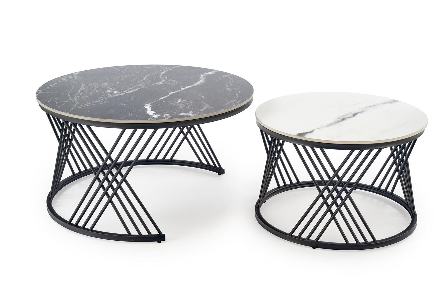 Kafijas galdiņš Flam 60/40; 80/46 cm melns marmors/balts marmors - N1 Home