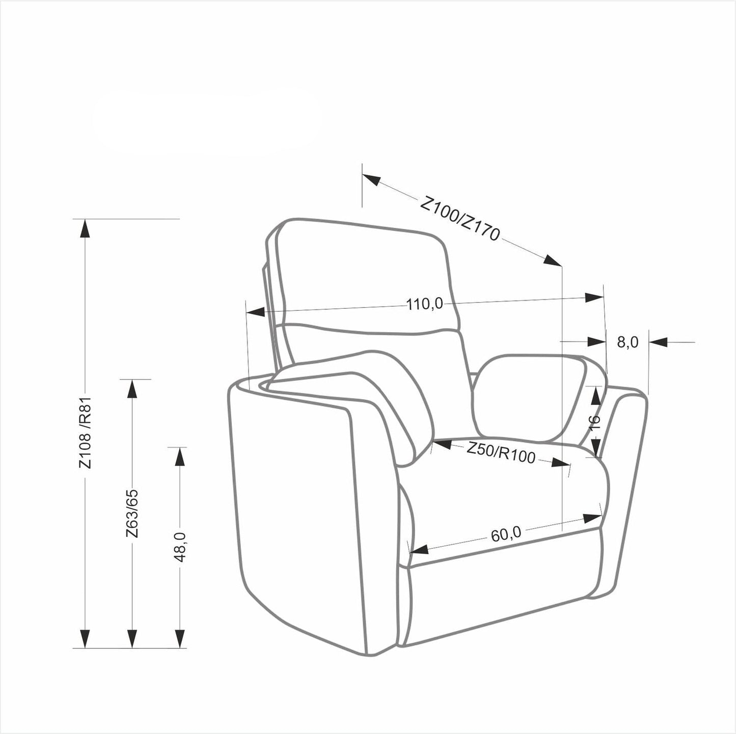 Krēsls Pegals 110/100–170/108–81/45 cm sinepes