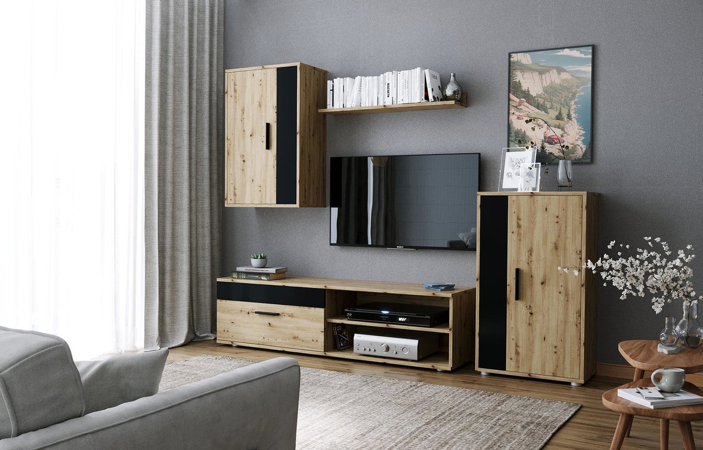 Mēbeļu komplekts Bensi 190 cm Artizan ozols/melns - N1 Home