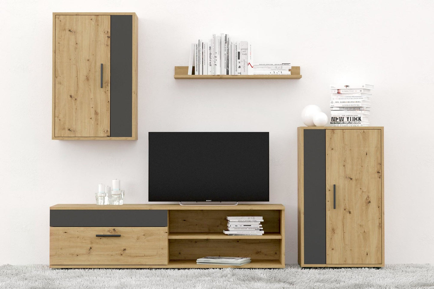 Mēbeļu komplekts Bensi 190 cm Artizan ozols/melns - N1 Home