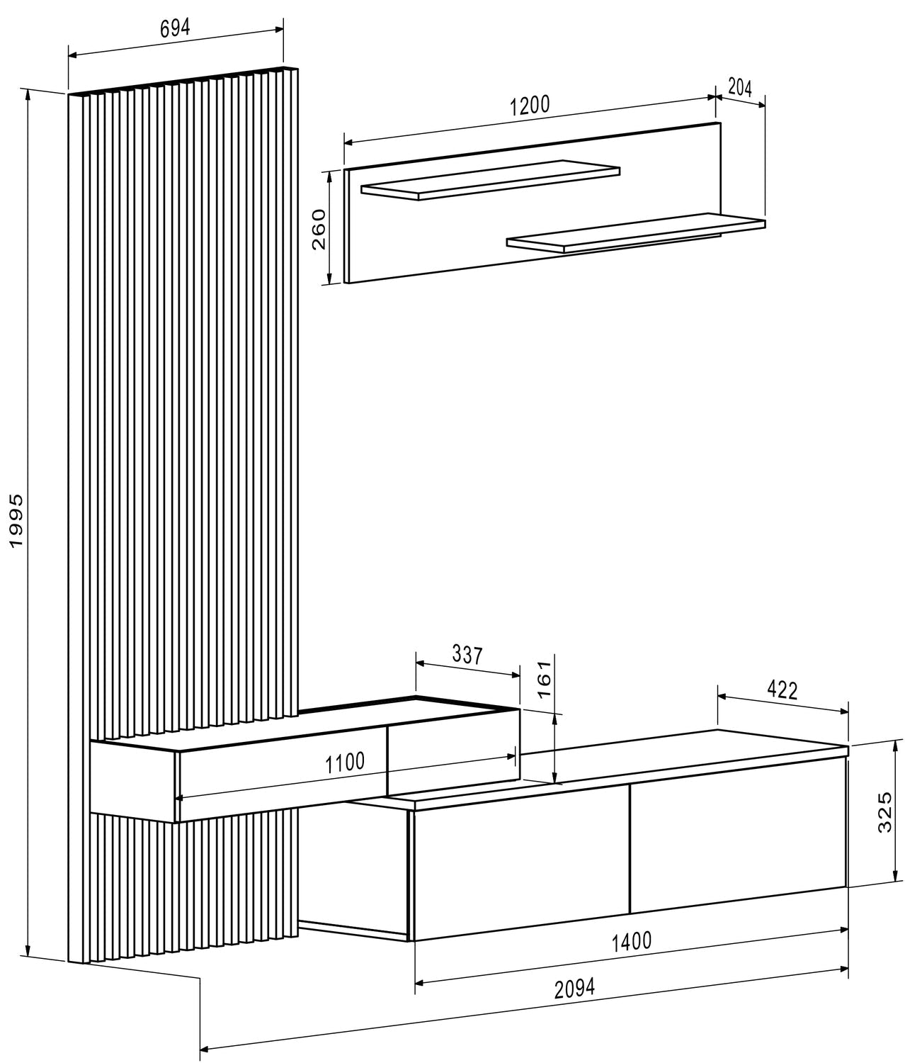 Mēbeļu komplekts Karmina 210 cm Artizan ozols/kašmirs