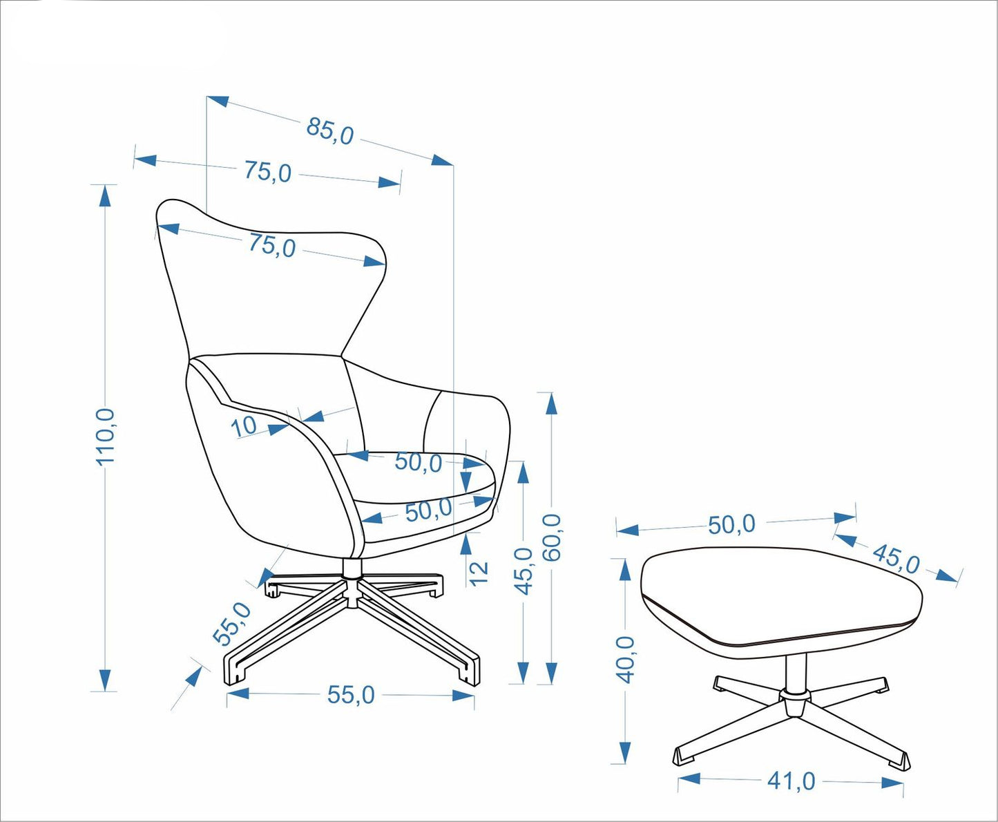 Krēsls Freds 75/85/110/45 cm un 50/45/40 cm Silencio 97