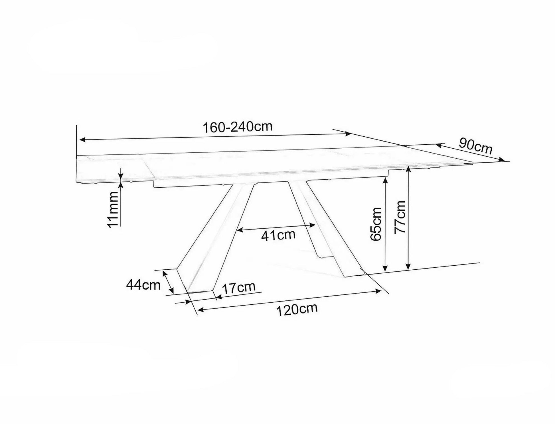 Galds Vikto  77/90/160 - 240 cm gaiši pelēks matēts / melns matēts - N1 Home