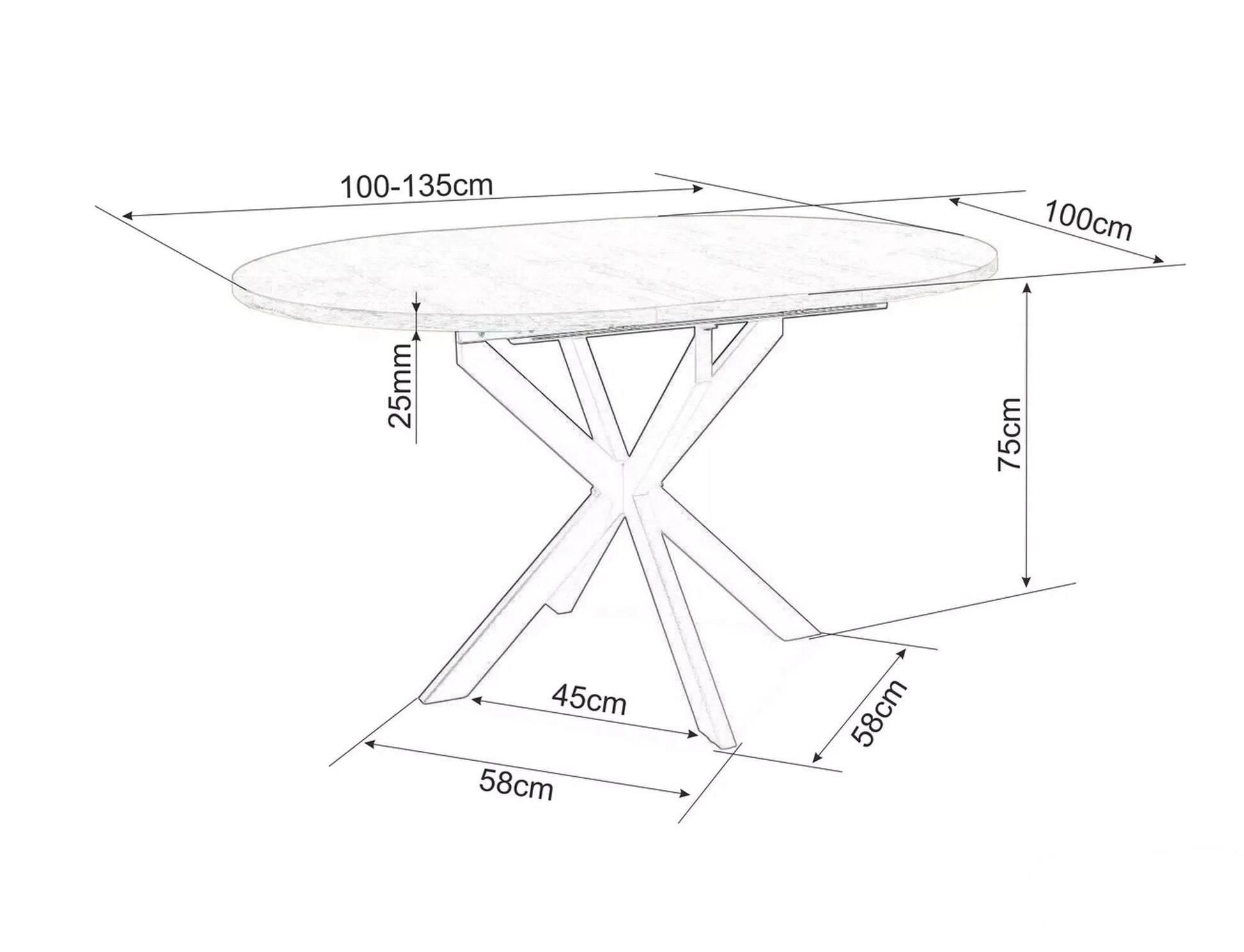 Galds Niko 75/100/100 - 135 cm melna marmora efekts / melns - N1 Home