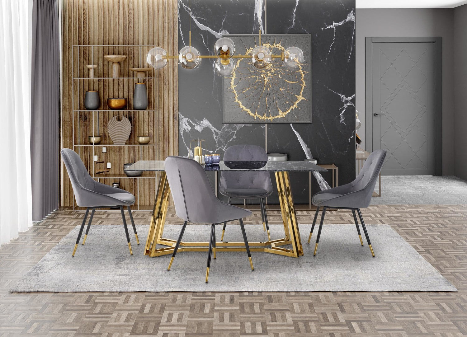 Galds Konama 160/90/75 cm melns marmors/zelts - N1 Home