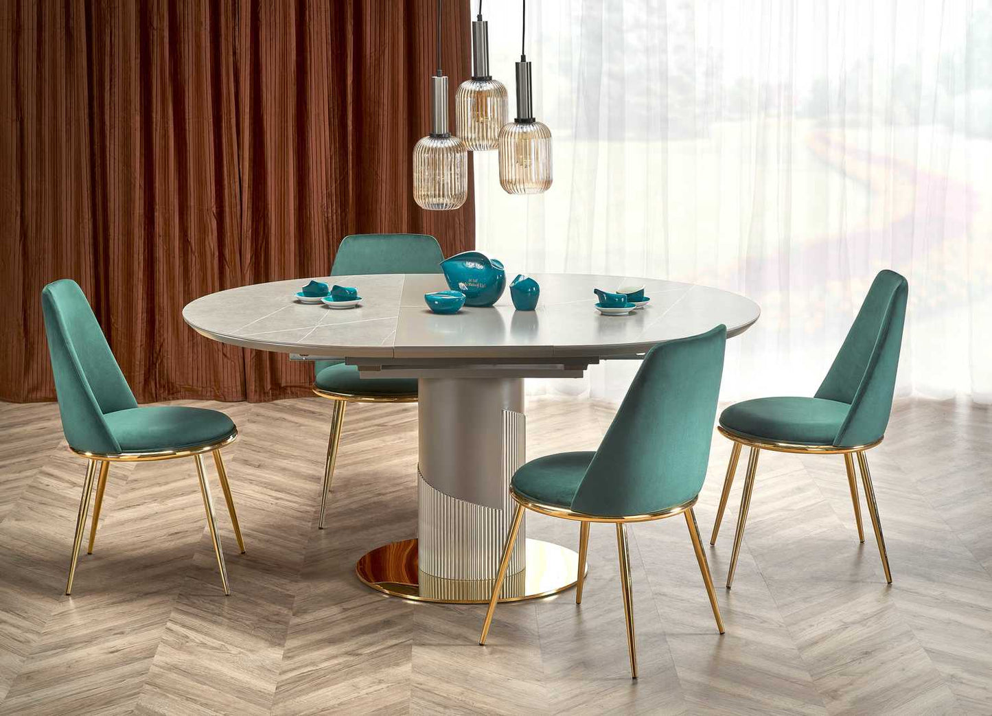 Galds Musk 120/120/76 cm pelēks marmors/zelts - N1 Home