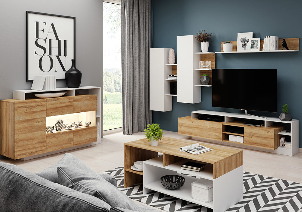 Kafijas galdiņš Aliva 120/60/53 cm balts/ozols - N1 Home