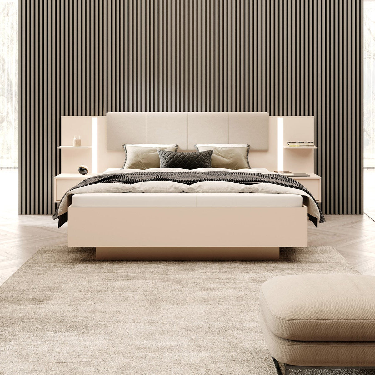 Gulta ar naktsskapitis Dasty 160/200 cm bēšs - N1 Home