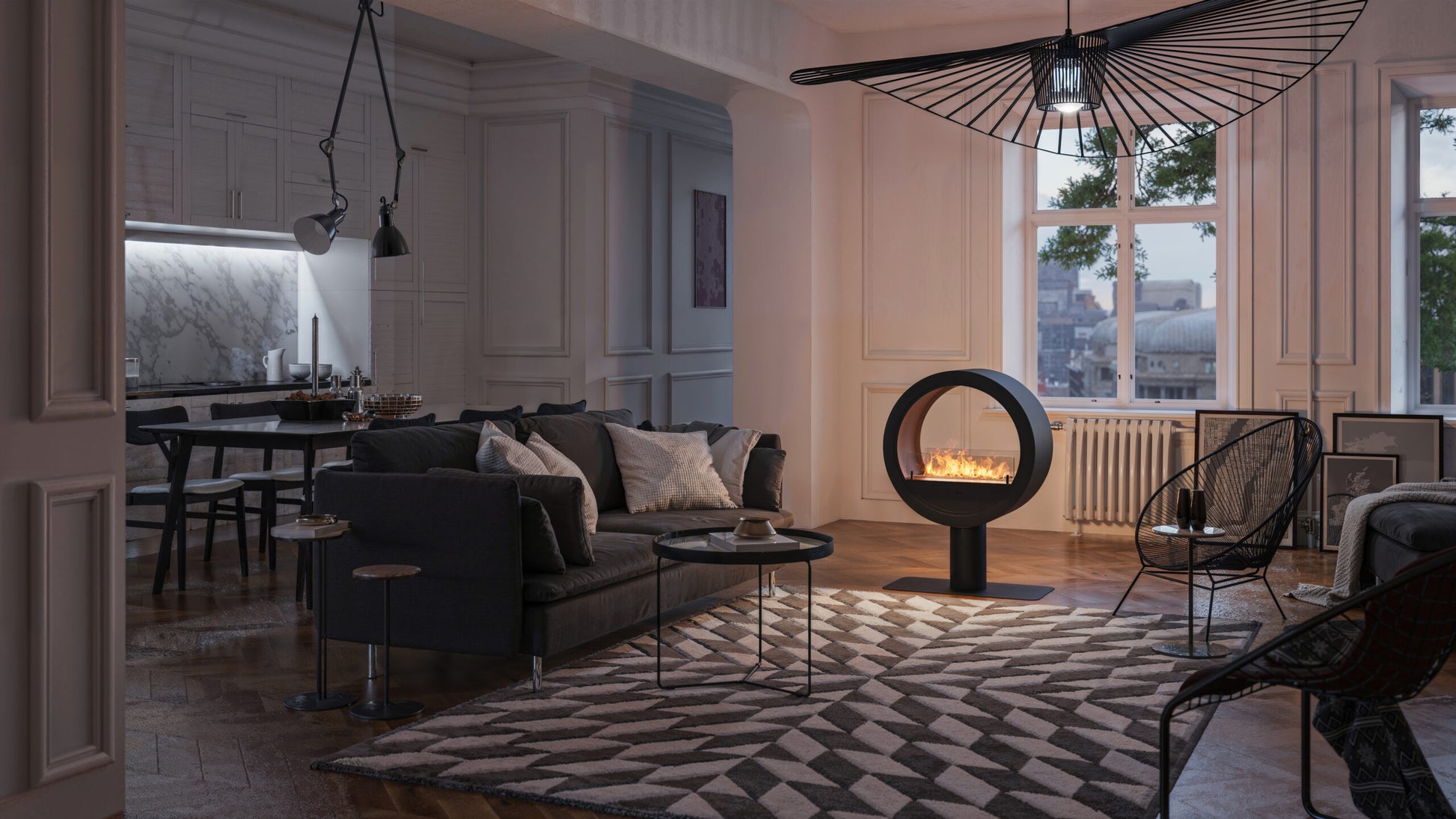 Biokamīns Incyrc stand 2side 218/70/35 cm melns - N1 Home