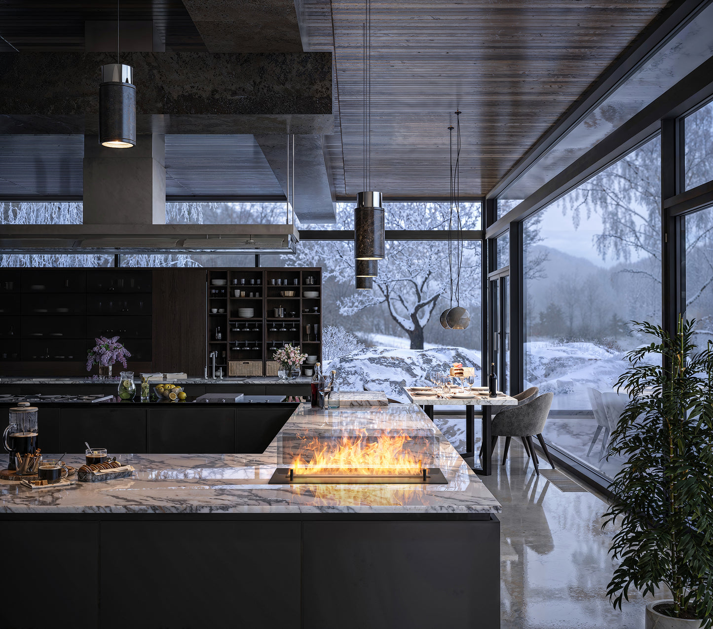 Biokamīns Inser 60/32/550; 100/32/50; 120/32/50 cm melns - N1 Home