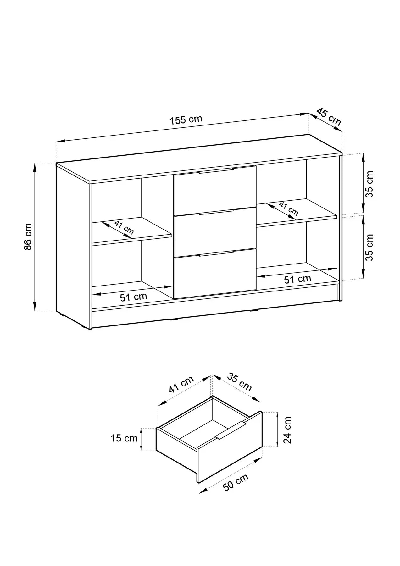 Kumode Neko 155/86/45 cm grafīts - N1 Home