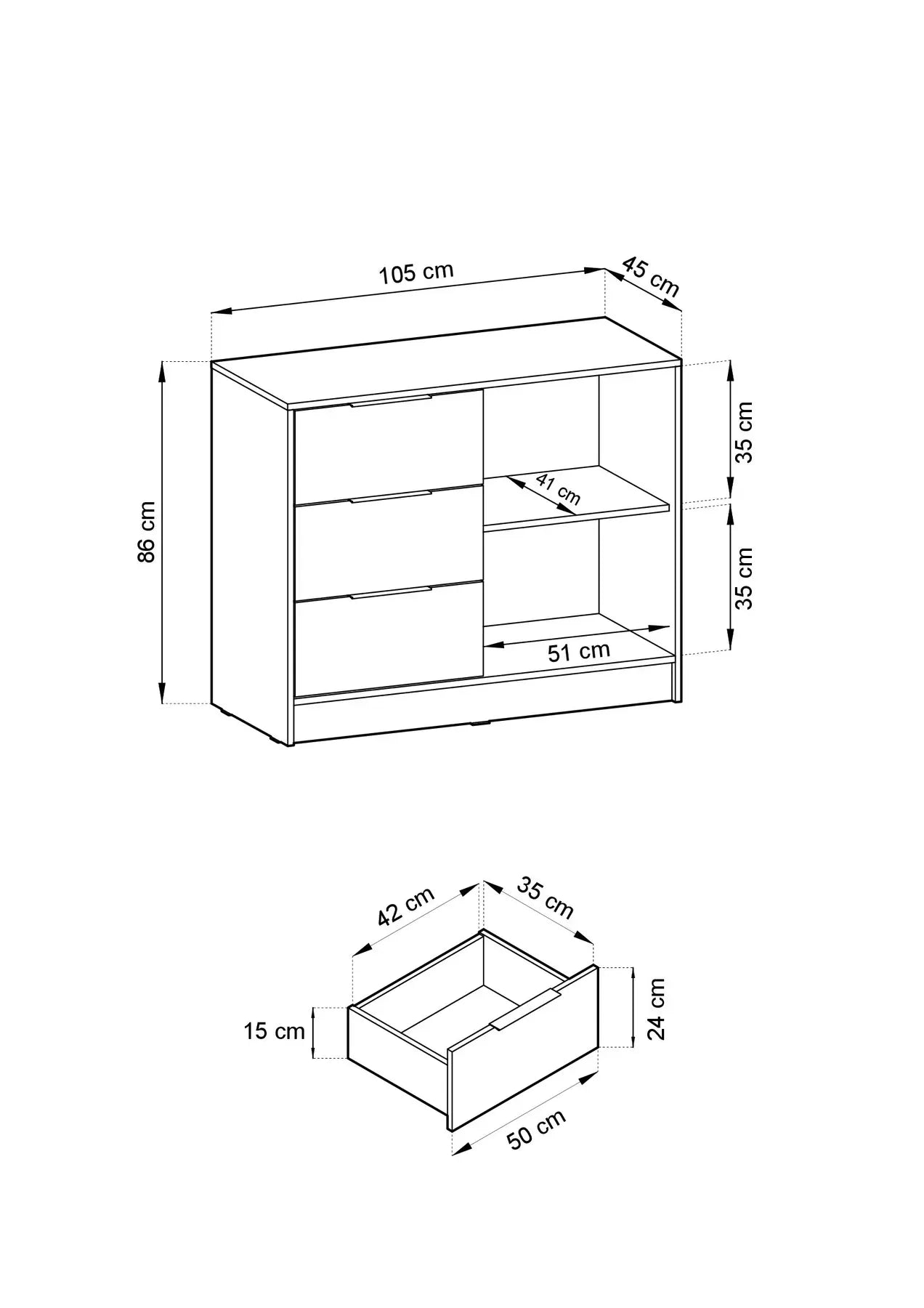 Kumode Neko 105/86/45 cm grafīts - N1 Home