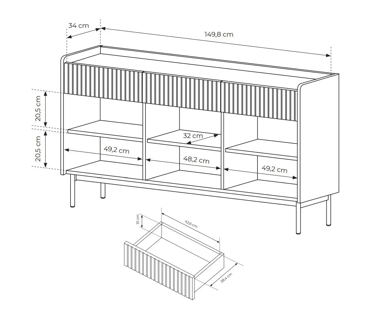 Kumode Leve 153/82/38 cm bēšš/skandi ozols - N1 Home