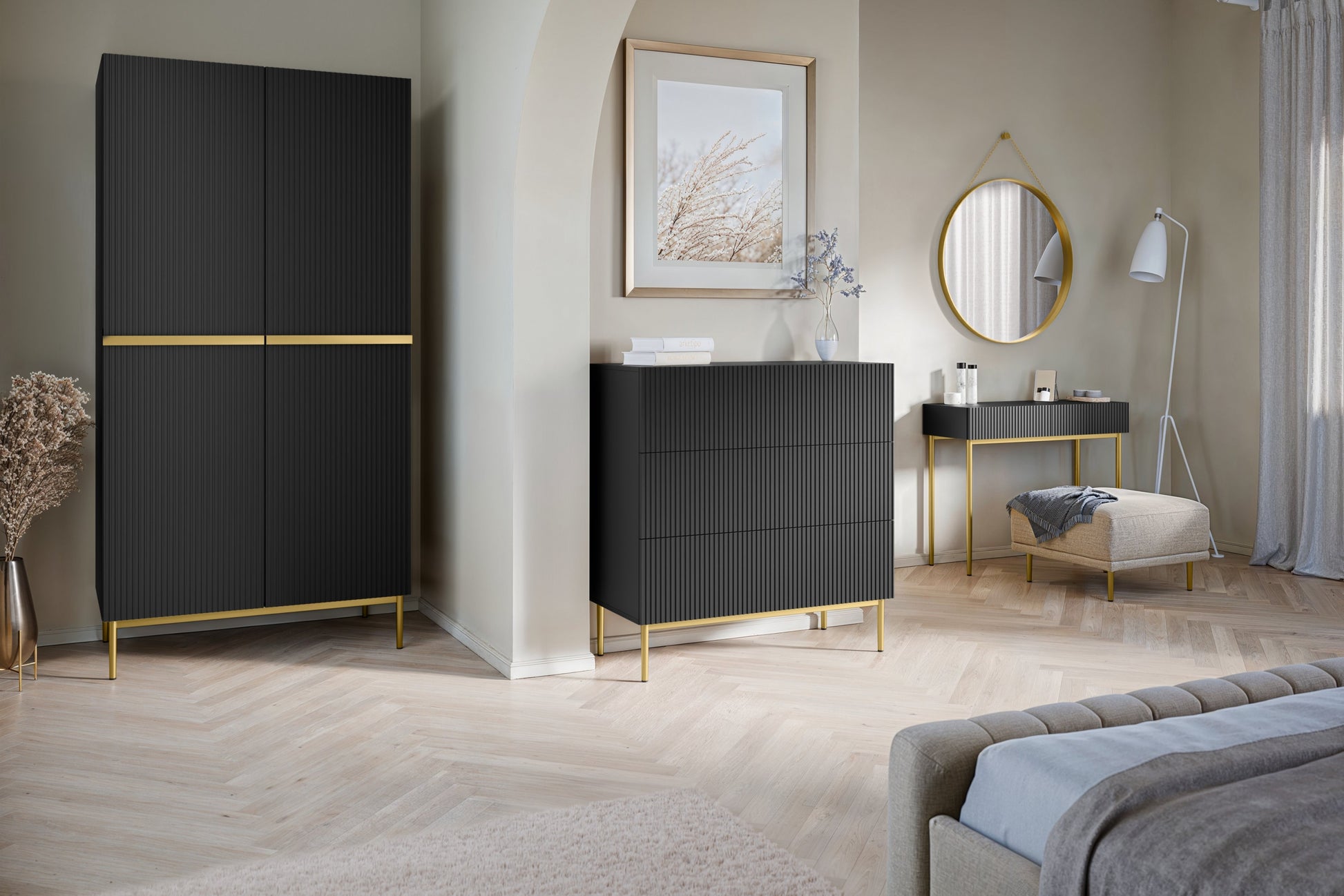 Kumode Austin 100/105/45 cm melns/zelts - N1 Home