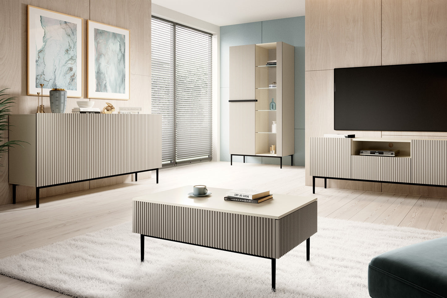 Kumode AUSTIN 150/85/45 cm kašmirs/melns kājas - N1 Home