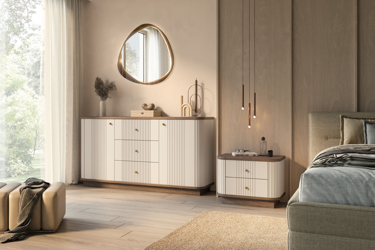 Kumode Vespa 160/77/38/ cm kašmirs/rieksts/zelts - N1 Home