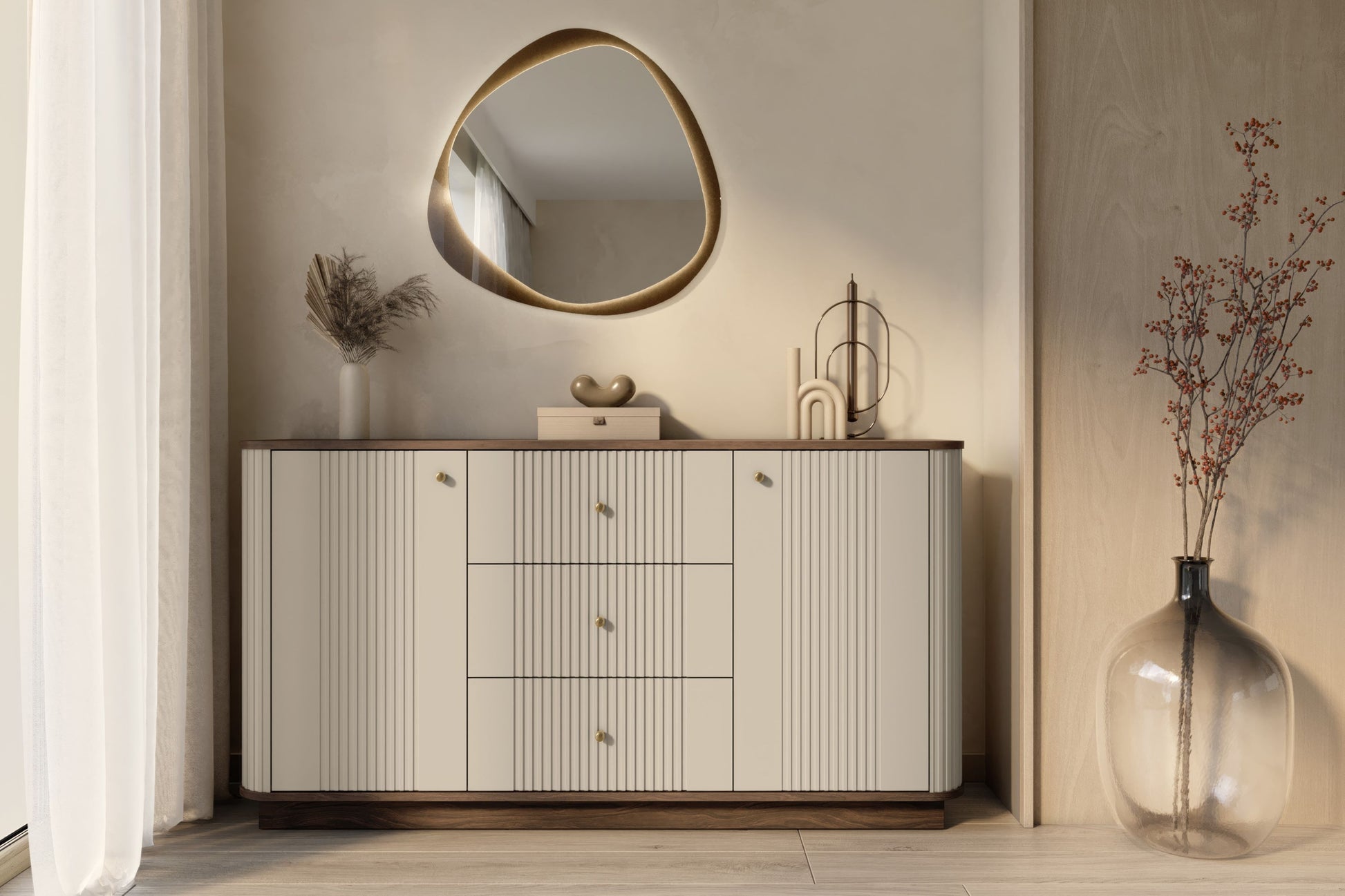 Kumode Vespa 160/77/38/ cm kašmirs/rieksts/zelts - N1 Home