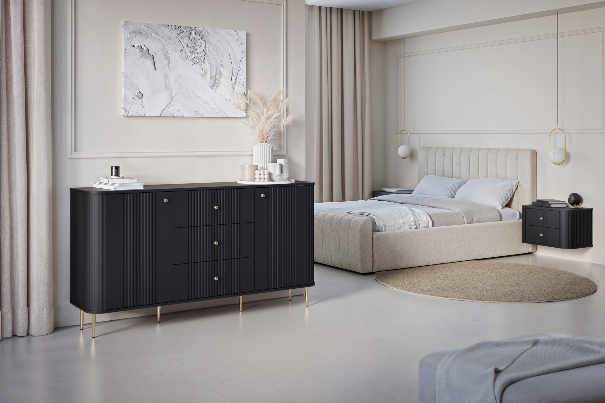 Kumode Vespa 160/85/38 cm melns/zelts - N1 Home