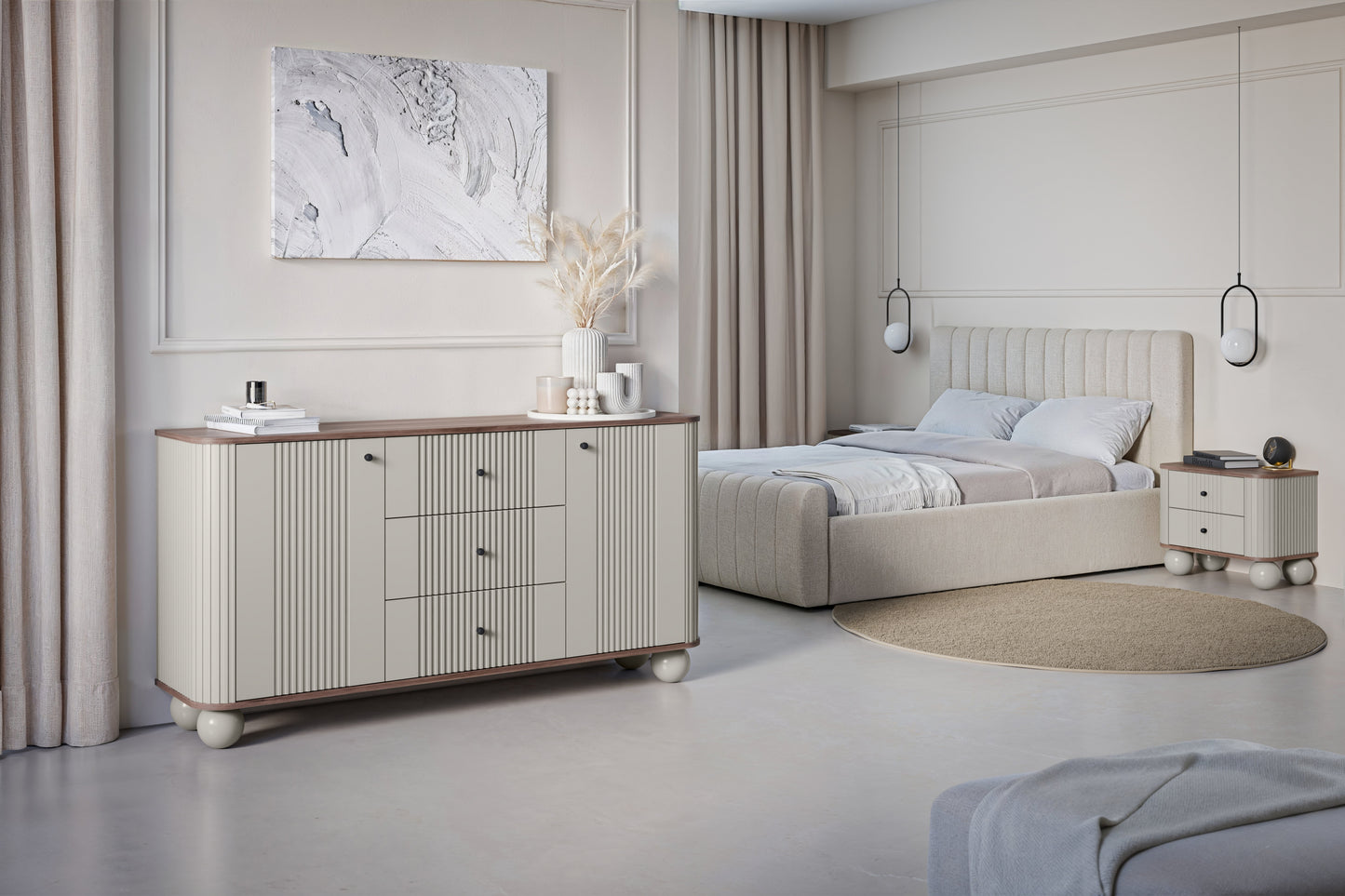 Kumode Vespa 160/82/38 cm kašmirs/rieksts/melns - N1 Home