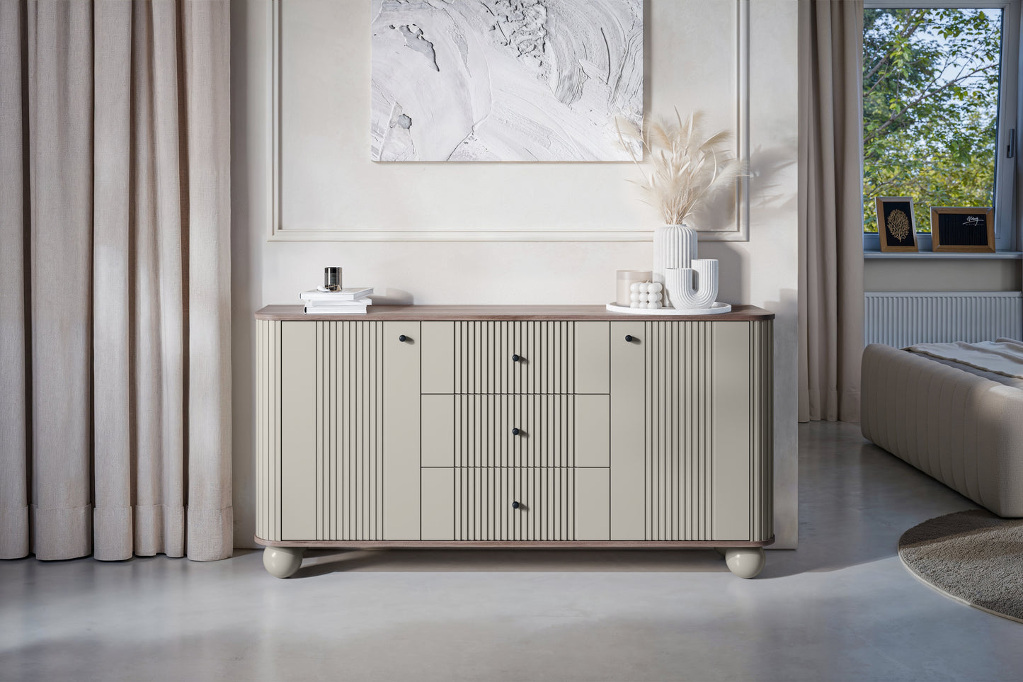 Kumode Vespa 160/82/38 cm kašmirs/rieksts/melns - N1 Home