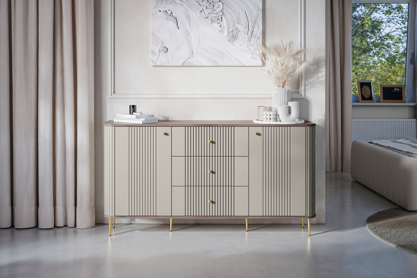 Kumode Vespa 160/85/38 cm kašmirs/rieksts/zelts - N1 Home