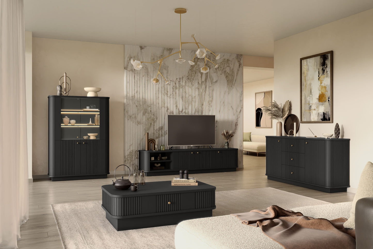 Kumode Vespa 160/77/38/ cm melns/zelts - N1 Home