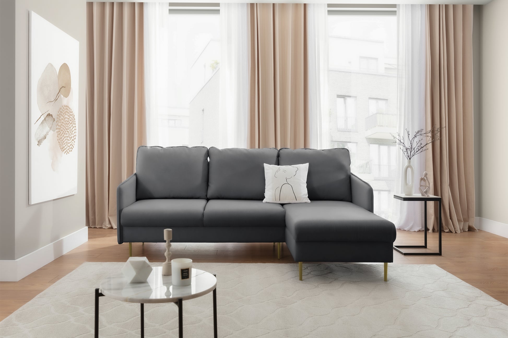 Dīvāns Tai 222/95/161 cm Velluto 18/zelts kājas - N1 Home