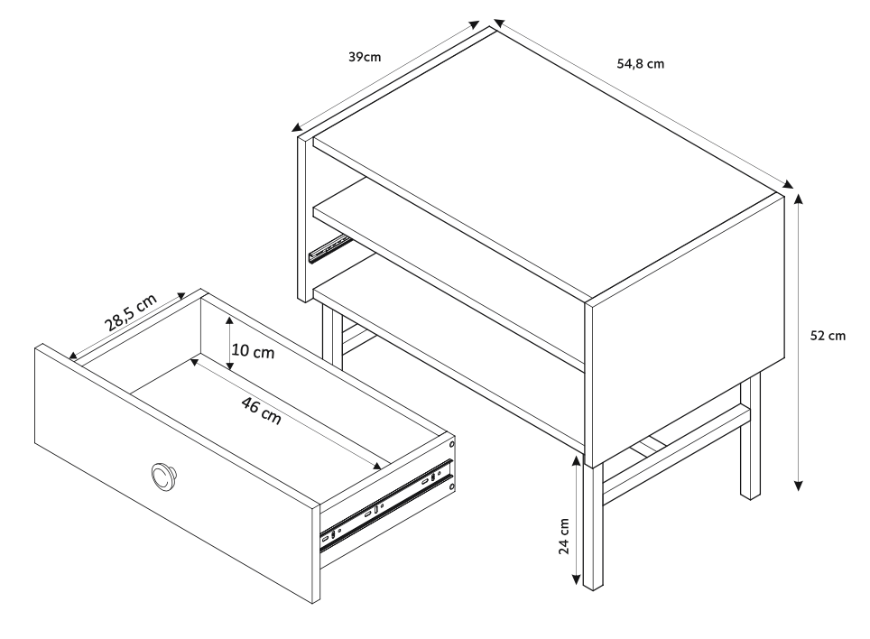 RENOS Naktsskapītis ar atvilktni 54 cm, pelēks bēšs - N1 Home