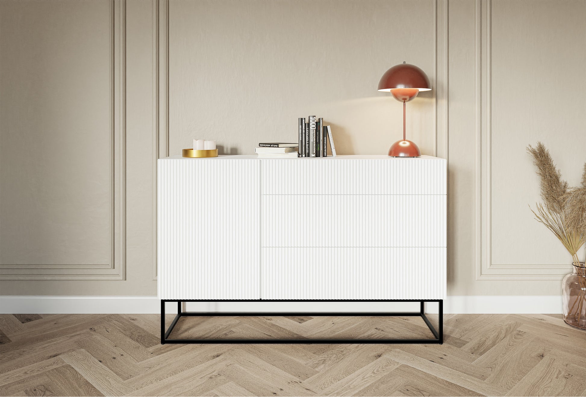 Kumode Velda 140/90/38 cm balts/melns - N1 Home