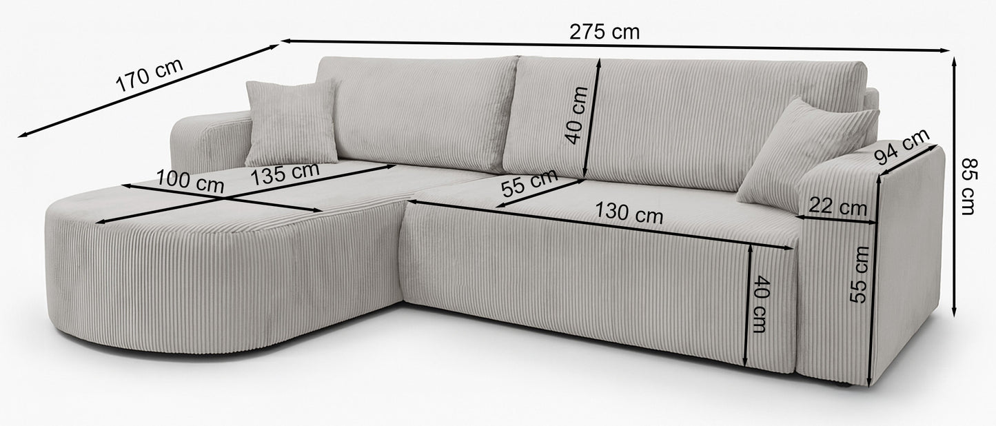 Dīvāns Teos 85/275/170 cm Poso 29 - N1 Home