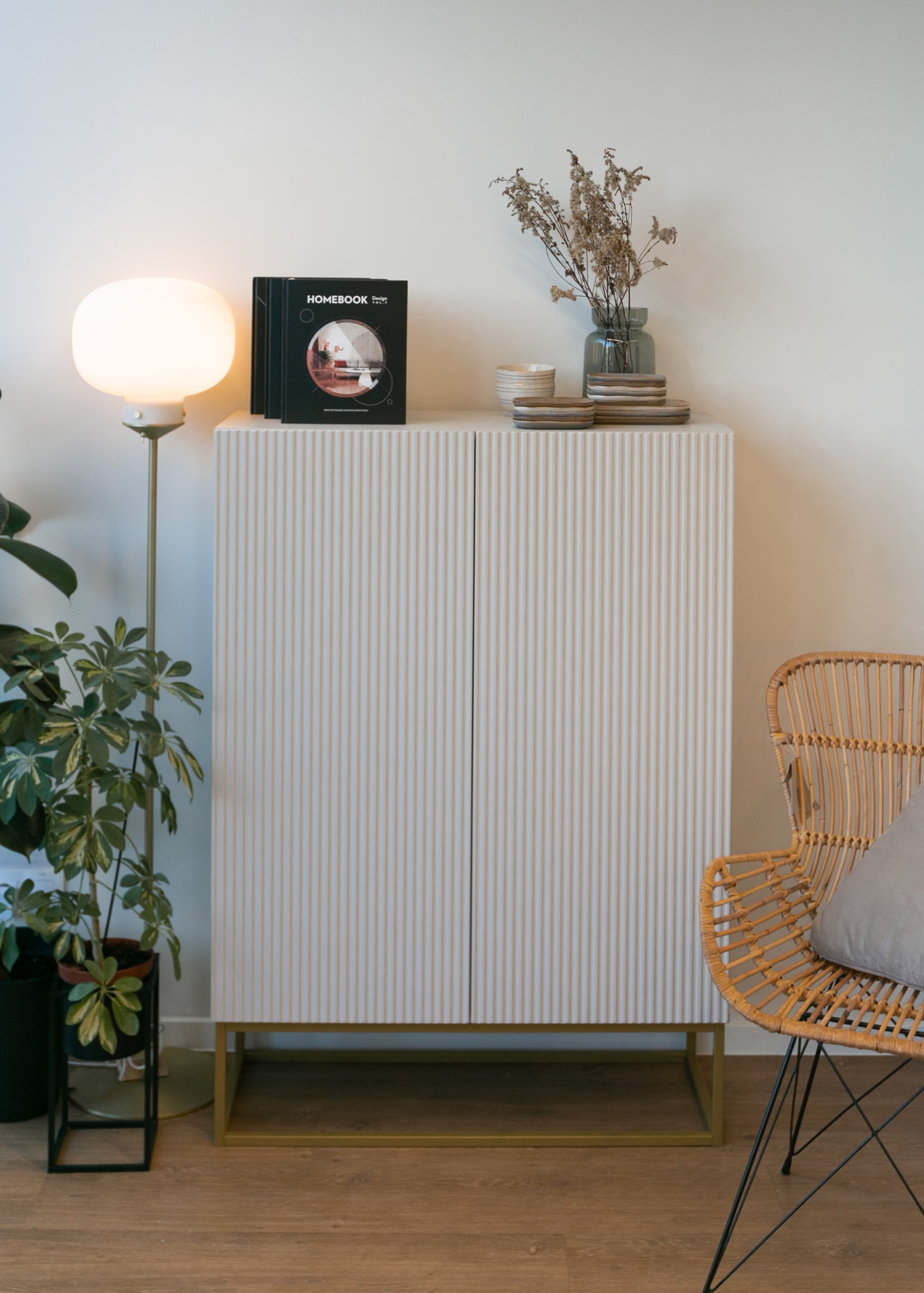 Kumode Velda 90/125/38 cm bēšs/zelts - N1 Home