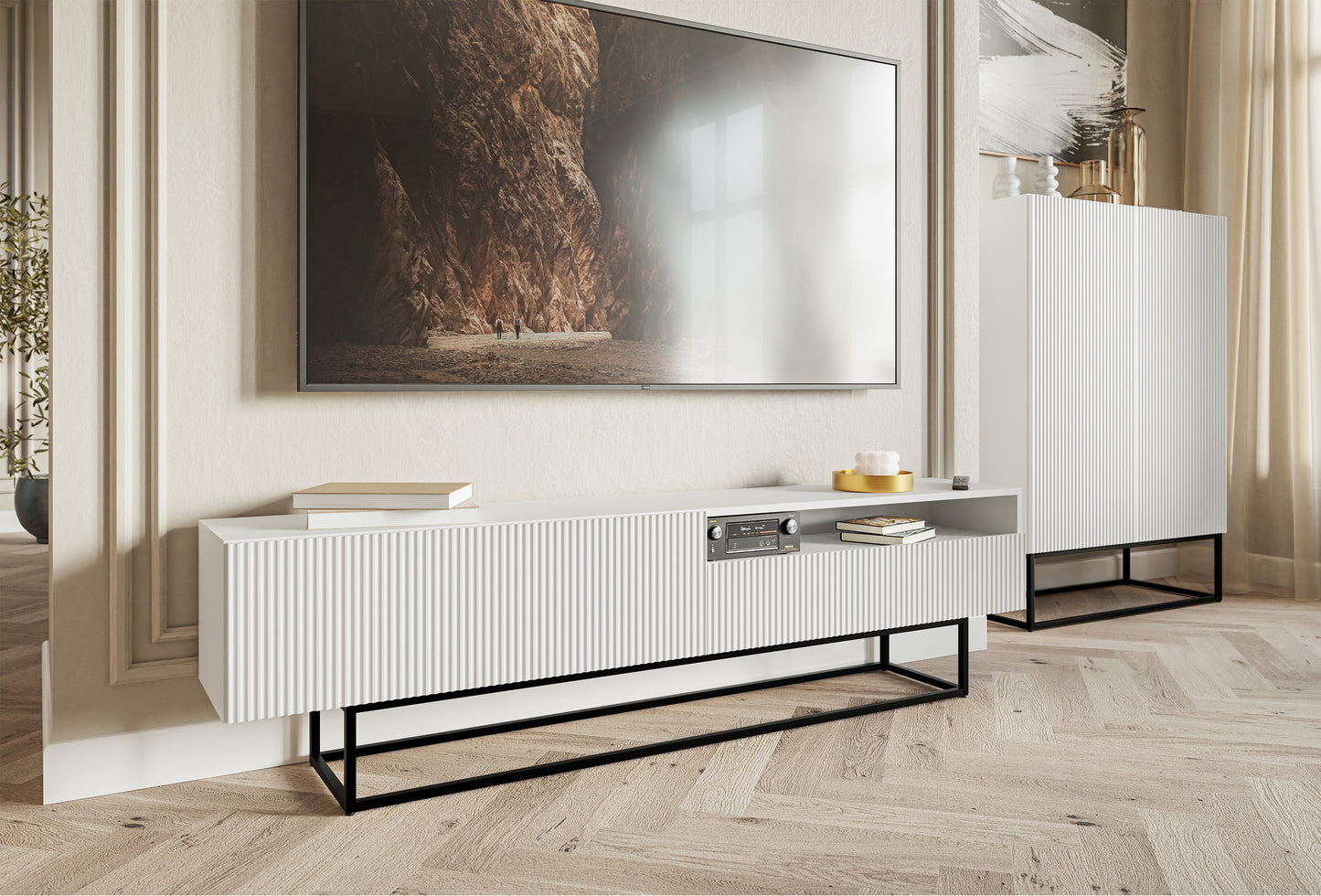 TV skapis Velda A 175/46/31 cm balts/melns