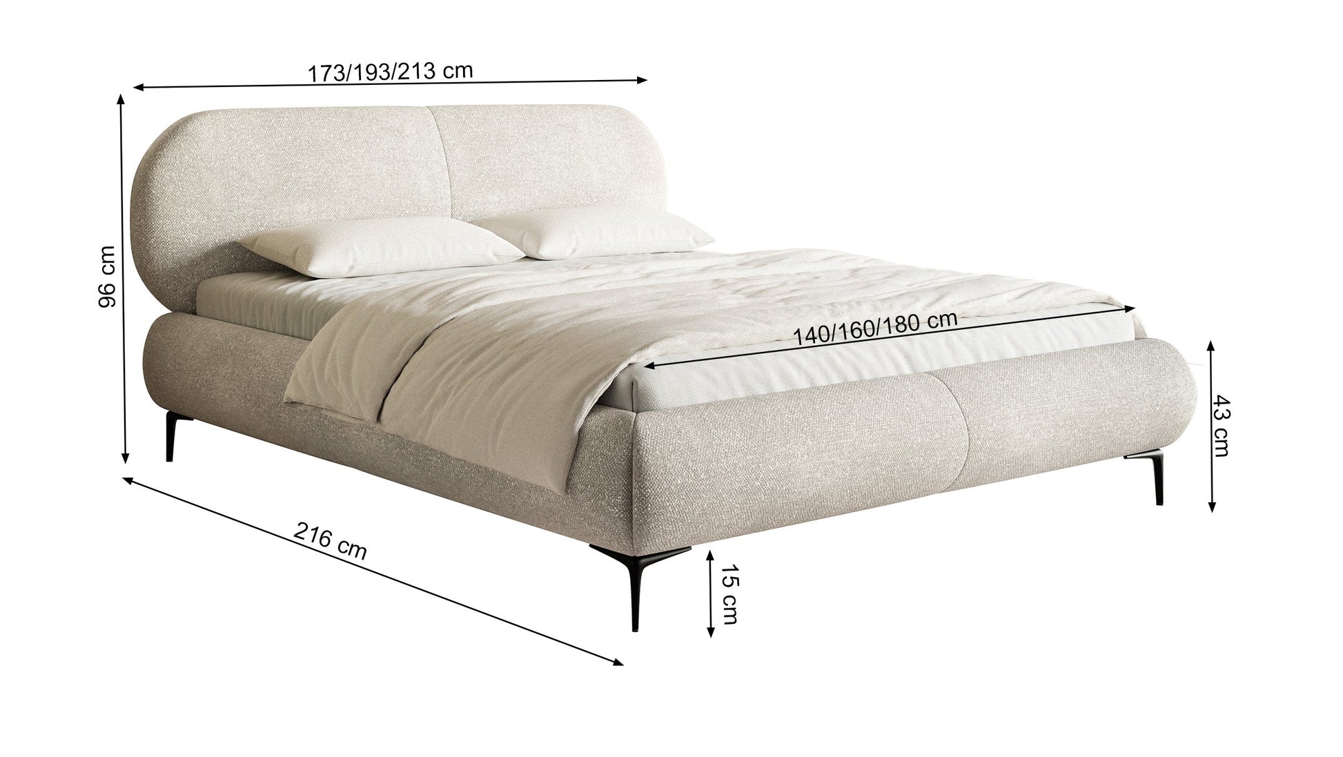 Gulta ar konteineru Valeo 140/160/180x 200 cm Melody 13 (Agmamito), melnas kājas - N1 Home