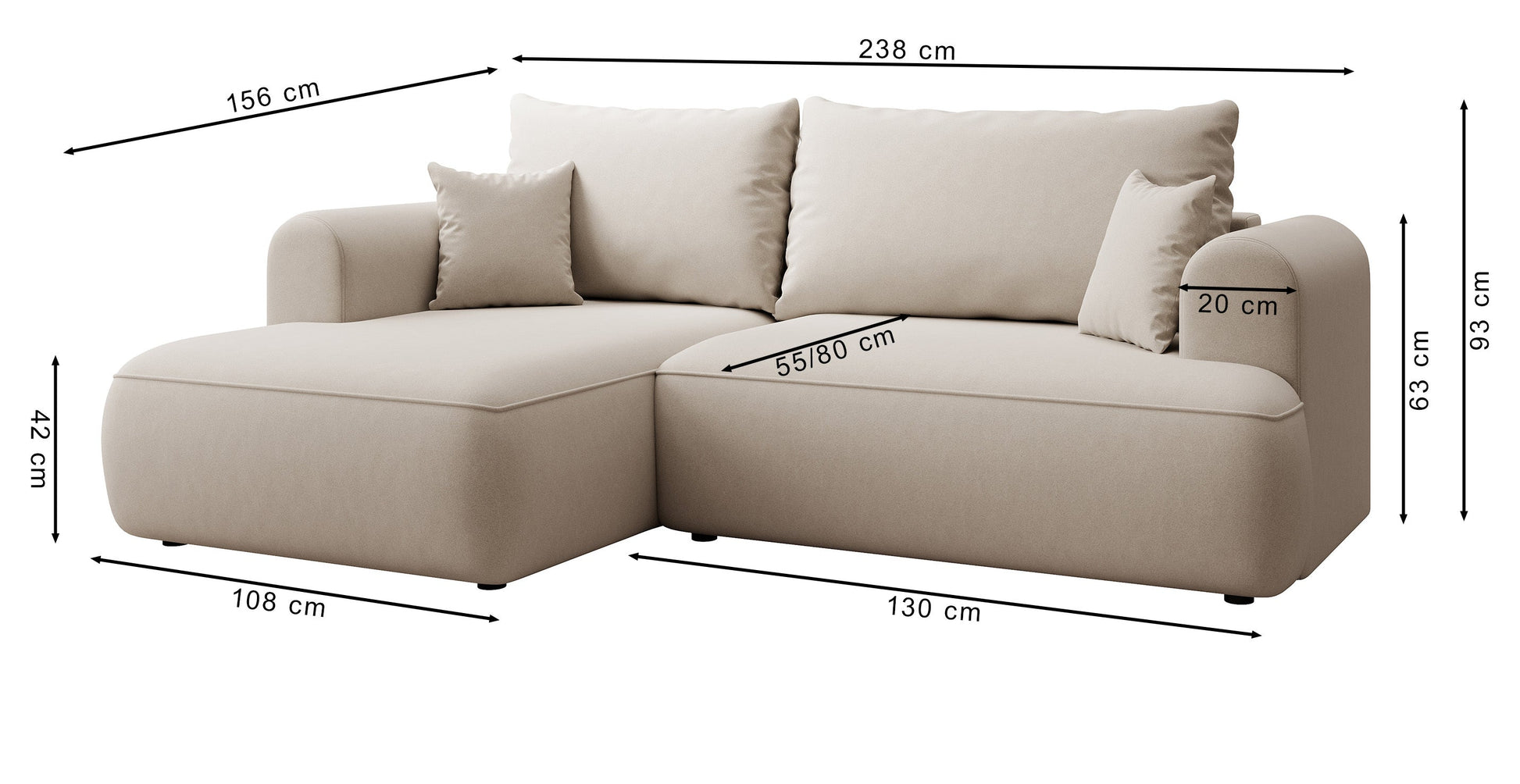 Dīvāns Ovors mini 238/93/156 cm Storm 82 - N1 Home